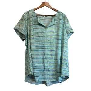 Daniel Rainn Women's 1X Blue Green Zig Zag Print‎ Short Sleeve Tunic Top